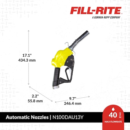 Fill-Rite 1" ULTRA HIGH FLOW NOZZLE YELLOW BOOT N100DAU13Y
